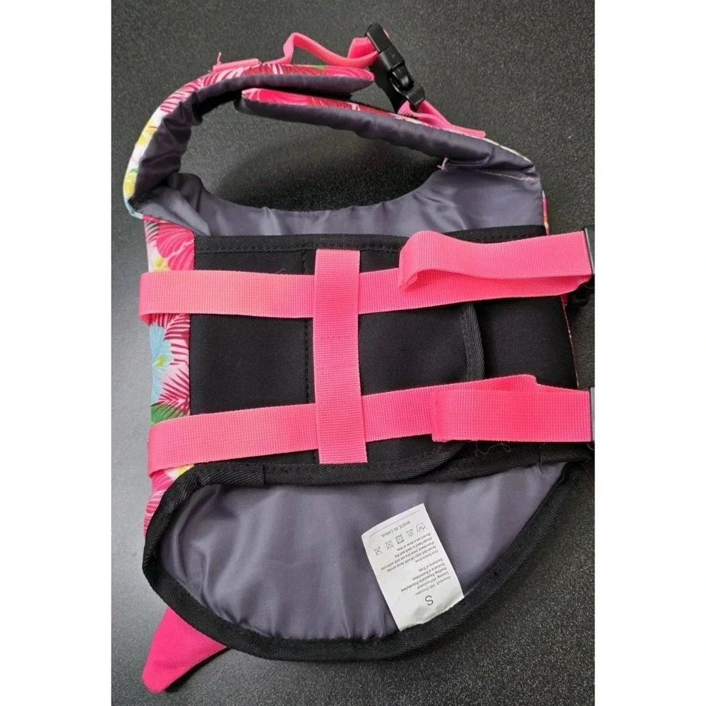 New Shark Dog Life Jacket Buoyancy Rescue Handle Adjustable PINK HAWAIIAN Swim